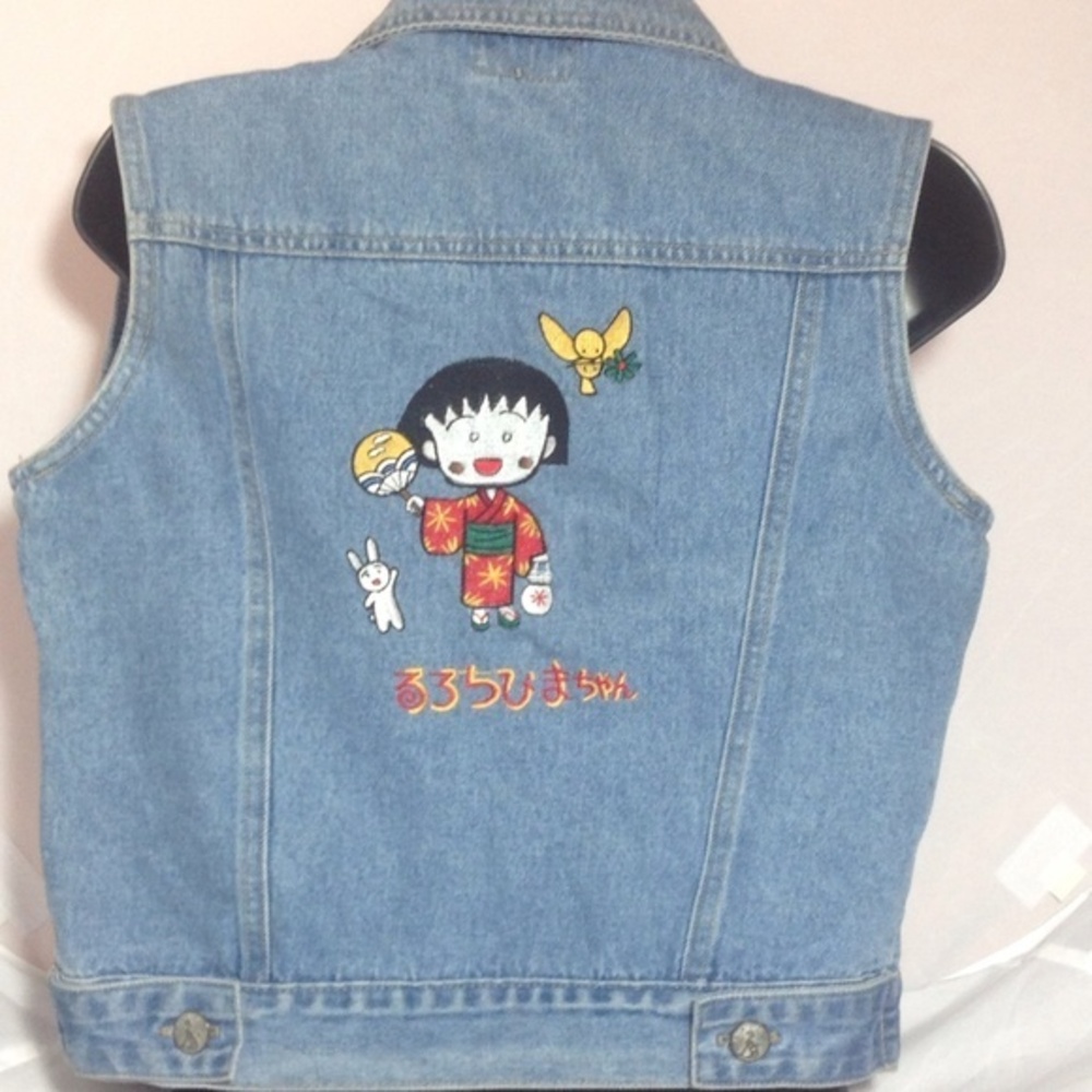 Vintage Anime Denim Vest Fits Small XS